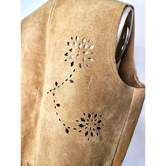 Leather FRINGES Perforates Floral Leather Vest Southwestern Western Unisex S M - Picture 7 of 10